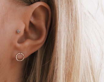 9ct Gold Hammered Small Circle Earrings | Delicate 9ct Gold Stud Earrings | Minimal Gold Circle Earrings | Solid Gold Earrings |