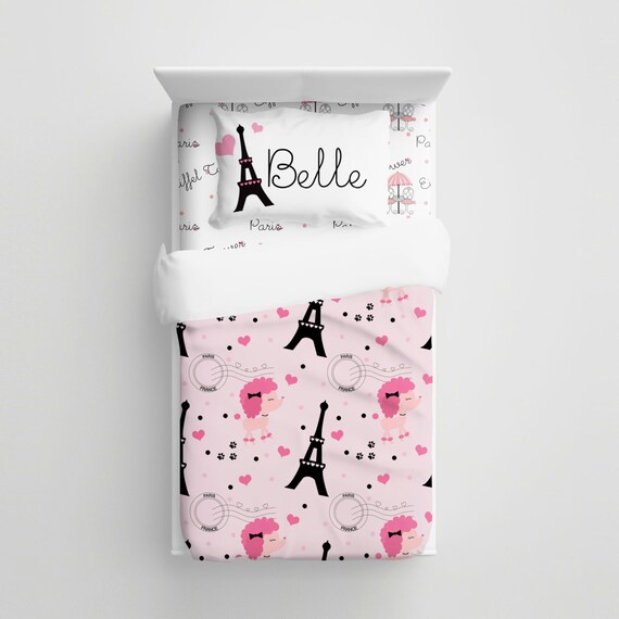 Custom Pink Paris Poodle Kids Bedding - Personalized French kids Bedding Set - Baby Crib Bedding - Poodle Kids Duvet/Comforter Set Il_570xn