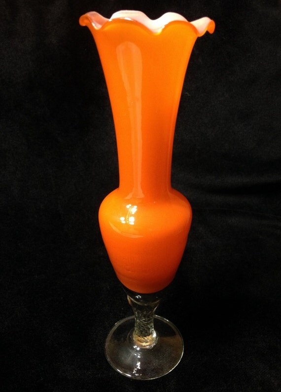 vintage Orange Glass Vase 8 inches high 20 by dollyjayne on Etsy
