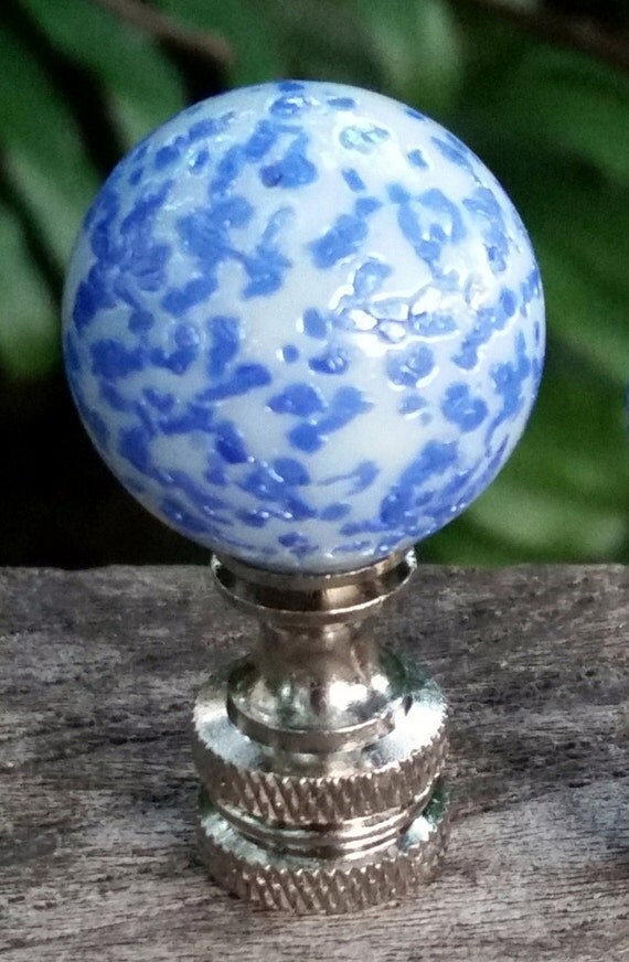Blue Lamp Finial Textured Glass Blue and Pearl by VeroLampshades
