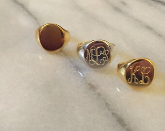 Gold engraved signet ring, large signet ring
