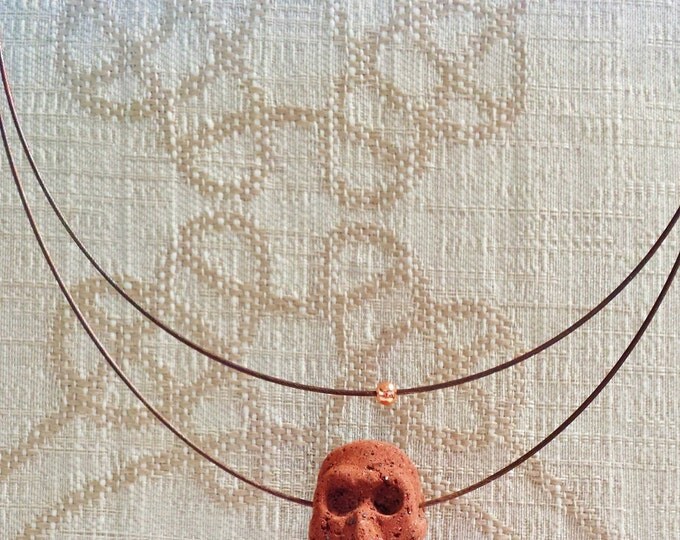 Skull Jewelry ~ Mens Lava Stone Skull Pendant ~ Rugged, Rustic Necklace for Hipster Dad, Boyfriend, Student of Aztec Culture, Rocker, Skater
