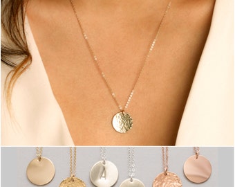 Large Disc Necklace Monogram, Initial Necklace, Monogram Necklace, Personalized Circle Necklace, Gold Disc Pendant, Graduation Gift 16mm
