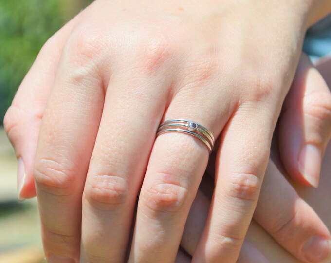 Tiny Garnet Ring, Garnet Stacking Ring, Sterling Garnet Ring, Garnet Mothers Ring, January Birthstone, Garnet Rings, Tiny Silver Ring