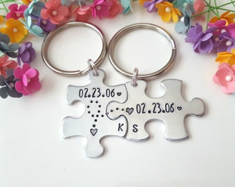 10 Year Anniversary Gift, Anniversary Puzzle Piece Keychains, Keychain for Him, His Hers keychains, Personalized Couples Keychains