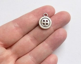 10 Button Charms - Antique Silver - Button Shape Charms - #S0205
