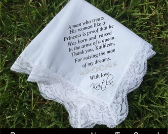 Mother of the groom gift, mother of groom gift, wedding handkerchief, lace handkerchief PRINTED handkerchief wedding gift keepsake (H 049)