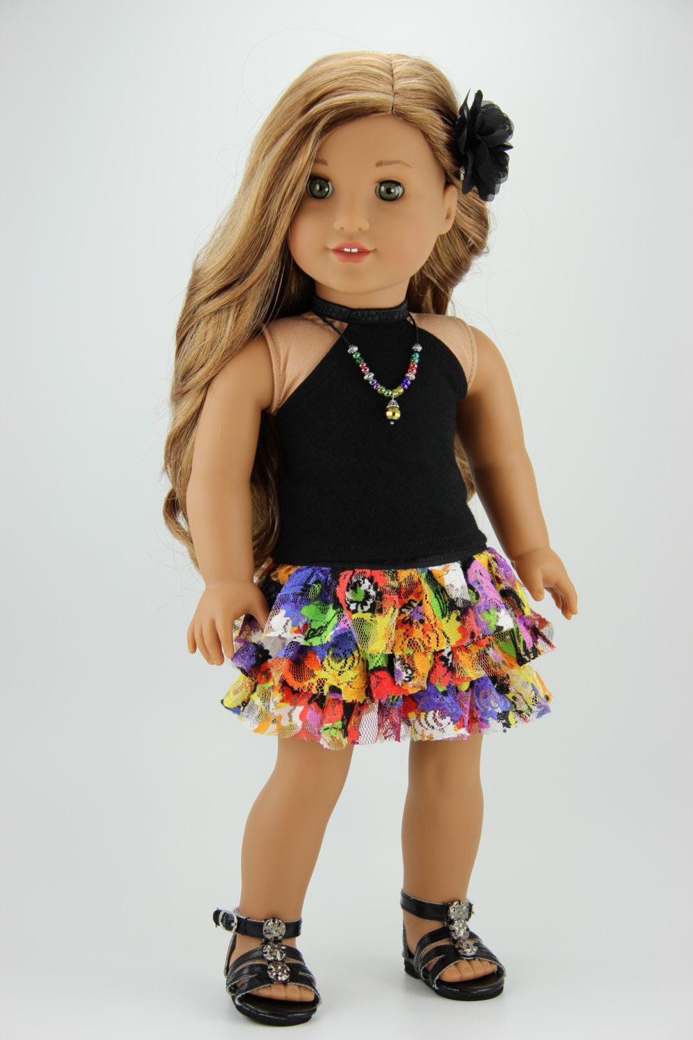 American Girl doll clothes Black and multi color halter top