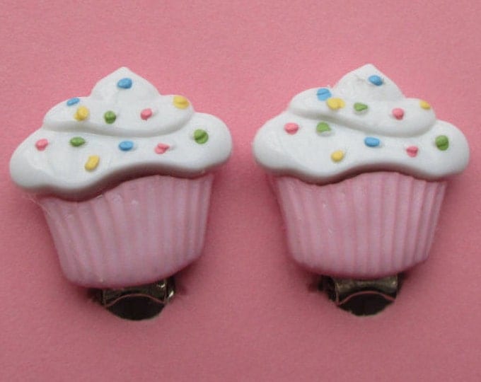 Blue Cupcake earrings-Little girls-sprinkles-Childrens Clip on earrings-Cupcake studs-Cake earrings-food earrings-kids-birthday party favors
