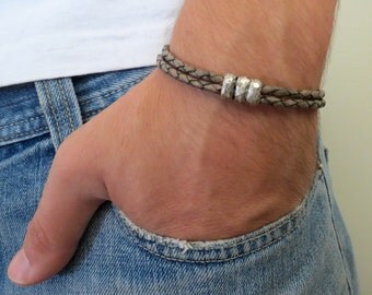 Men's Bracelet - Men's Beaded Bracelet - Men's Leather Bracelet - Men's Cuff Bracelet - Men's Jewelry - Men's Gift - Boyfriend Gift - Male