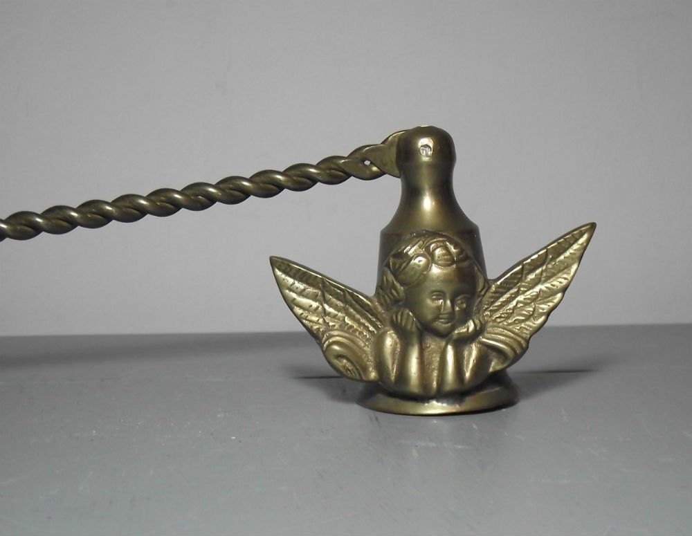 Vintage Brass Candle Snuffer with Cherub/Brass Cherub Candle