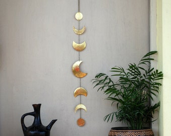 Moon Phases Wall Decor Moon Wall Hanging Brass - Moon Wall Art - Crescent Moon Mobile - Moon Child - Lunar