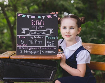 First day of school sign - Personalized chalkboard sign - First day of school Chalkboard - Reusable Chalkboard school sign - Pastel