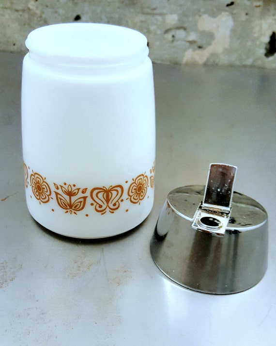 Vintage Corning Corelle Pyrex Gold Butterfly White Glass Sugar