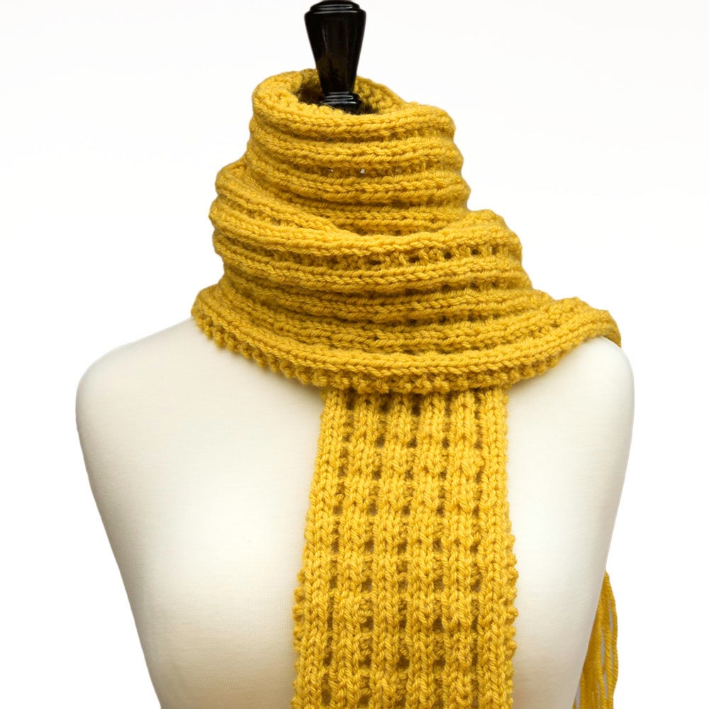Yellow Scarf Long Mustard Scarf with Fringe Women's