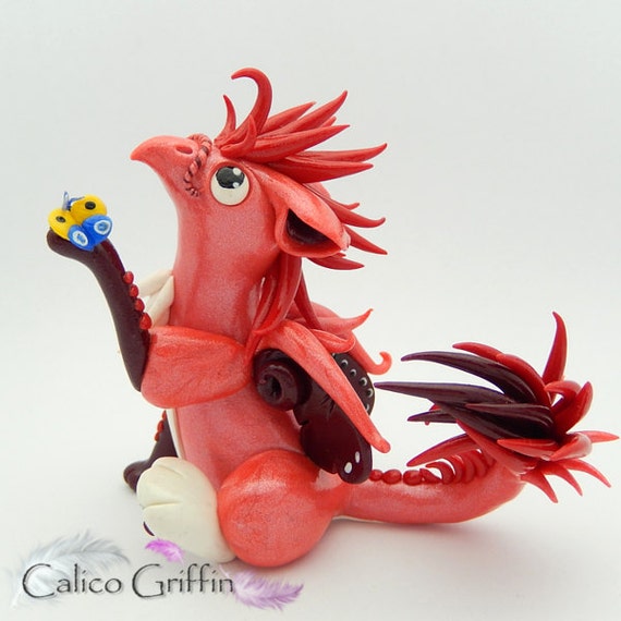 Raspberry pink griffin clay sculpture Premo by CalicoGriffin