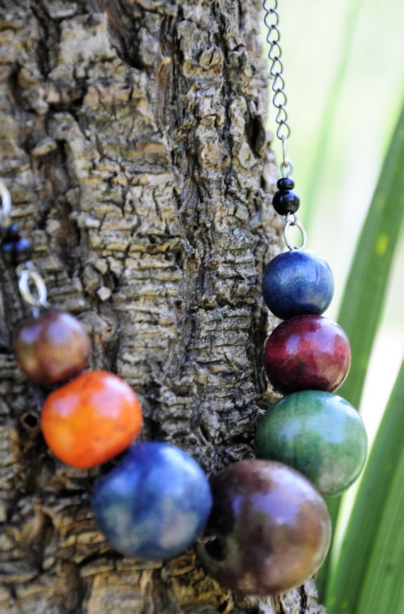 Large wooden bead necklace colourful wooden by worldlygemfinds