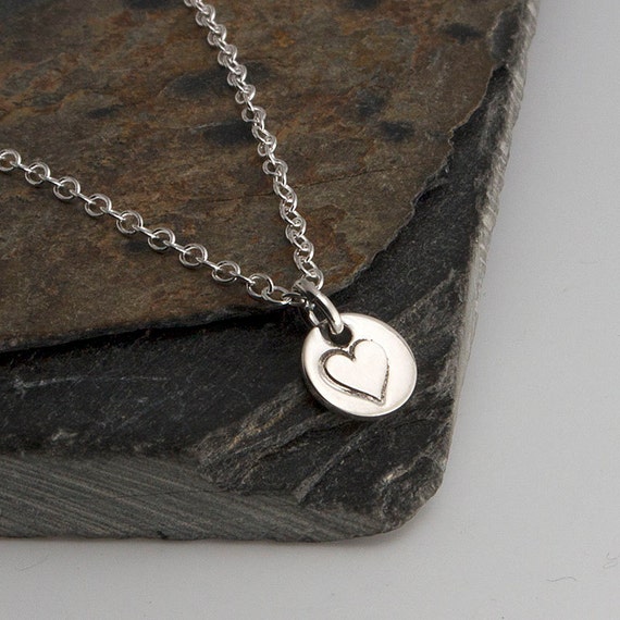 Silver Heart Disc Necklace Delicate Silver Jewelry Dainty