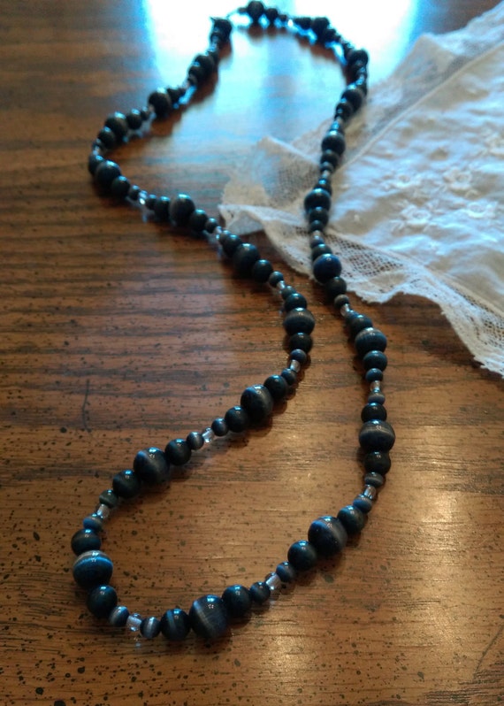 Black Necklace/Black Beaded Necklace/Beaded Black