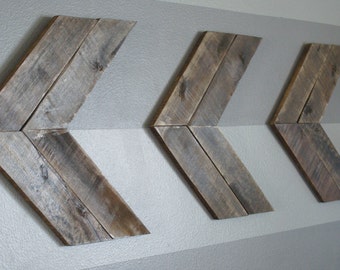 Large Double Stained Wooden Arrow Wall Decor, Set of Three, Chevron Arrows, Handmade, Rustic Reclaimed Wood, Nursery Decor
