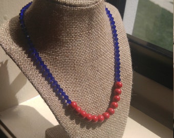 Trendsetter collection: Miss Trisha sapphire crystal & red stone bead 20'' necklace