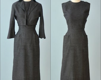 Vintage 1960s Dress and Jacket...MARLENE Black Wiggle Dress and Bolero Jacket