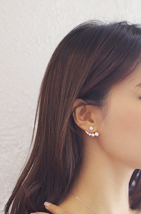 Silver Ear Jacket Ear Jacket Earrings Ear Cuff Pearl by redsister