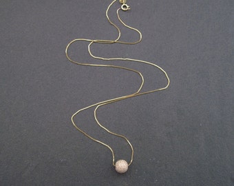 Gold bead necklace, Single bead gold necklace, Bead gold necklace, Floating bead on gold necklace, Yellow gold bead on solid gold chain