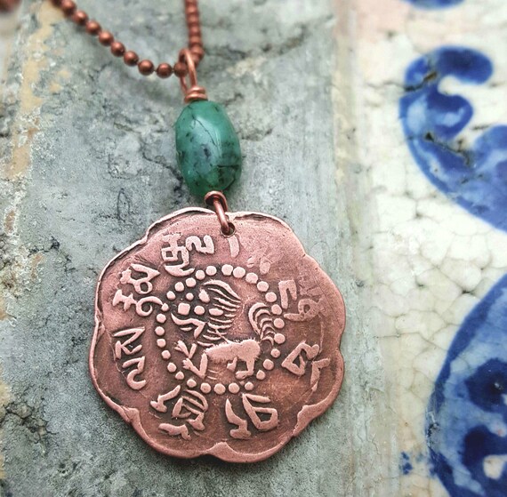 Lion necklace Antique Tibetan copper coin by FindsAndFarthings
