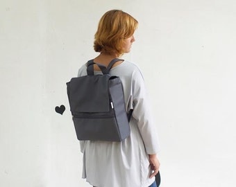 Gray vegan backpack, Eco friendly fabric laptop backpack with many pockets, Water resistant, Great for school and collage and for traveling