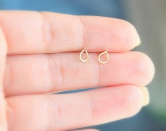 Tiny drop studs, drop stud earrings, tiny studs earrings, gold studs earrings, gold post ,gold earrings