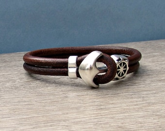 Anchor Bracelet Mens Leather bracelet Cuff Sailing Bracelet Customized On Your Wrist.A1