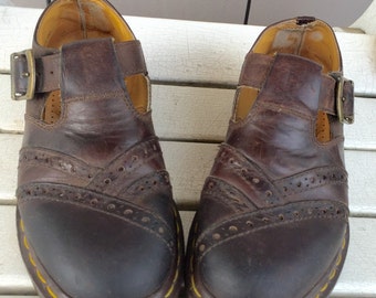 Chocolate Brown Leather T Strap Perforated Mary Jane 'Dr. Marten' 'The Original' Shoes Ladies Size UK Size 5 US Size 7