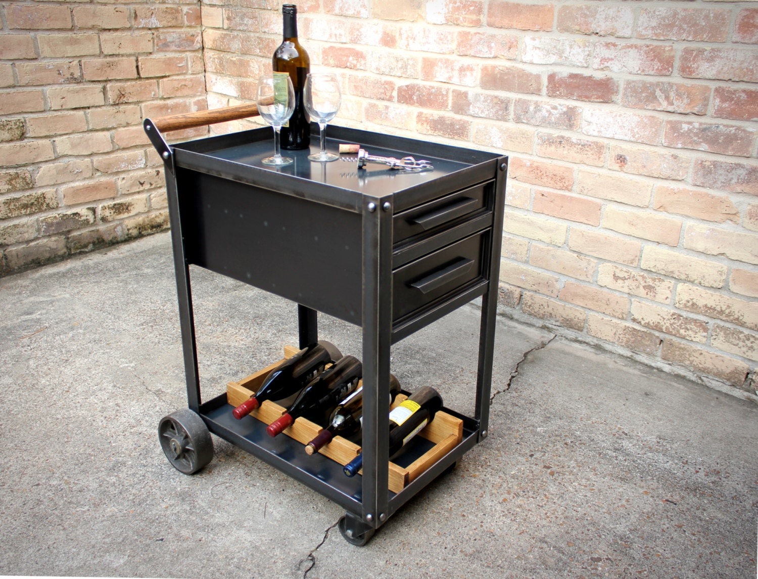 Industrial Beverage Cart With Drawers Trolley Serving