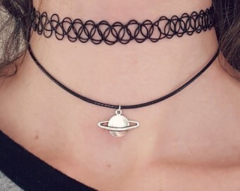 Saturn Choker 90s Grunge Choker Space Choker Planet Choker 90's Charm Choker Necklace Cute Black Choker Tumblr Choker Boho Grunge Chokers