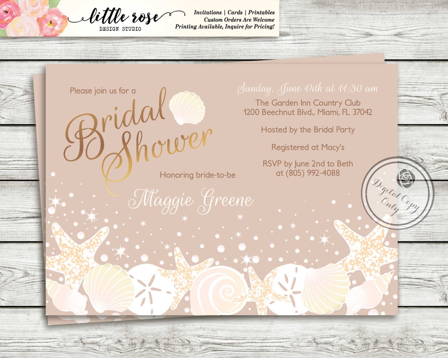Beach Bridal Shower Invitation Wedding Shower Invite