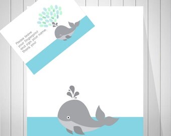 Nautical Baby Shower Guest Book Alternative, Whale Baby Shower, Baby Shower Sign In, Baby Shower Print, Thumbprint Guest Book - 50677