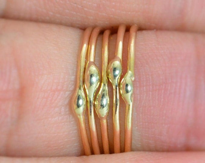 Unique Gold and Solid 14k Gold Dew Drop Stacking Ring(s), Bimetal Ring, Hippie Ring, Gold Boho Rings, Gold Dew Drop Rings, Bohemian Ring