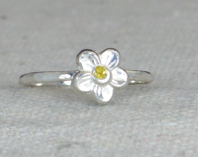 Small Flower Topaz Ring, Silver Topaz Ring, Flower Ring, Forget Me Not, Flower Jewelry, Sterling Flower Ring, Topaz floral ring