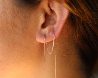 Pair, Long Sterling Silver Threader Chain Earrings