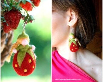 Earring Fràgolina, wool, Waldorf inspired