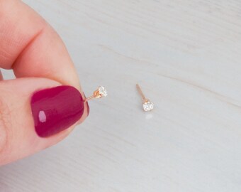CZ Stud Earrings, Cubic Zirconia Studs, Tiny Gold Filled Studs, Delicate Gold Earrings, Small Earrings, Dainty Studs, Cartilage Earring