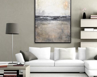 Framed Painting Large Abstract Art Original Painting Modern Contemporary Art Gray Black White Abstract Oil Painting Urban Grunge Landscape