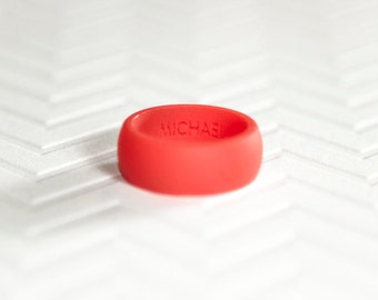 Personalized Silicone Ring - Red Mens Silicone Wedding Band Safe Ring Gift for Men Gift For Him Gift For Husband Gift Personalized