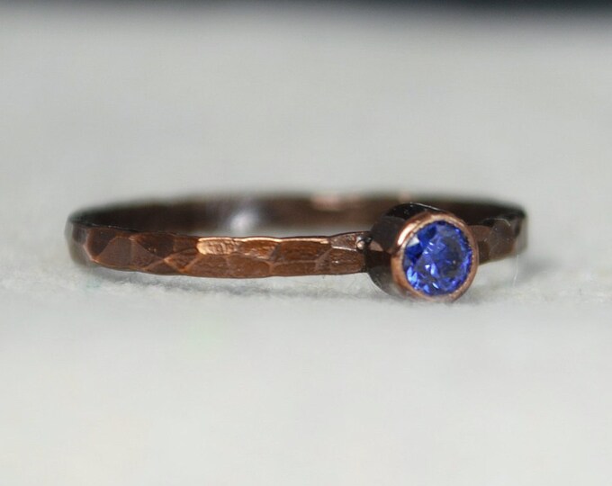 Bronze Copper Sapphire, Classic Size, Stackable Rings, Mothers Ring, September Birthstone, Copper Jewelry, Solitiare, Pure Copper, Band