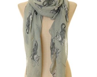 Cat Scarf | Cat Summer Infinity Scarf | Cat Lover Gift | Grey Scarf | Spring Summer Scarf | Kitty Scarf | Cute Animal Scarf S-24