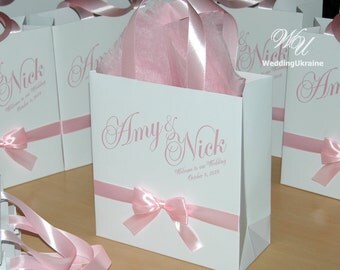 Gatsby style Wedding Welcome Bags with gold satin ribbon