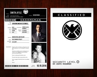 Marvel Avengers Agents of Shield (S.h.i.e.l.d) Groomsmen/Bridesmaid Classified Dossier Digital Printable Personalized Invitation Cards