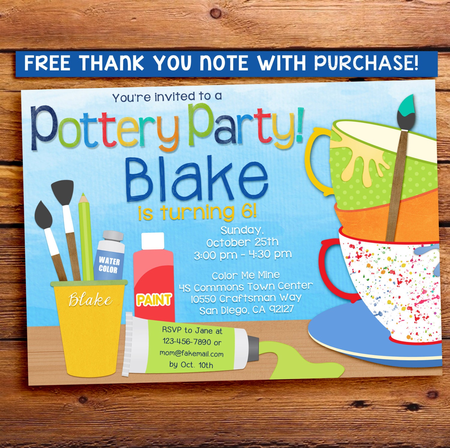 Pottery Party Invitation. Birthday by DreamJarInvitations on Etsy