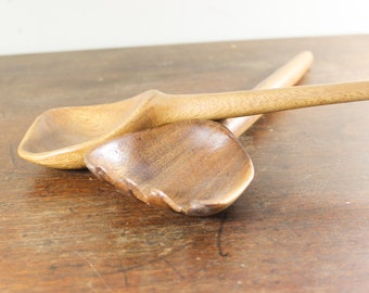 Vintage Rustic Wooden Serving Utensil Set - Salad Serving Fork & Spoon